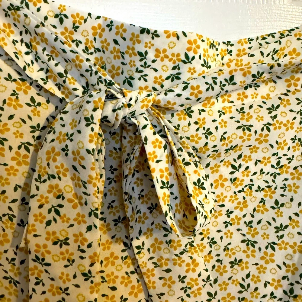Yellow & Green Ditsy Floral Skirt 4X/US 22 Breezy Flowy w/Tie Belt SHEIN